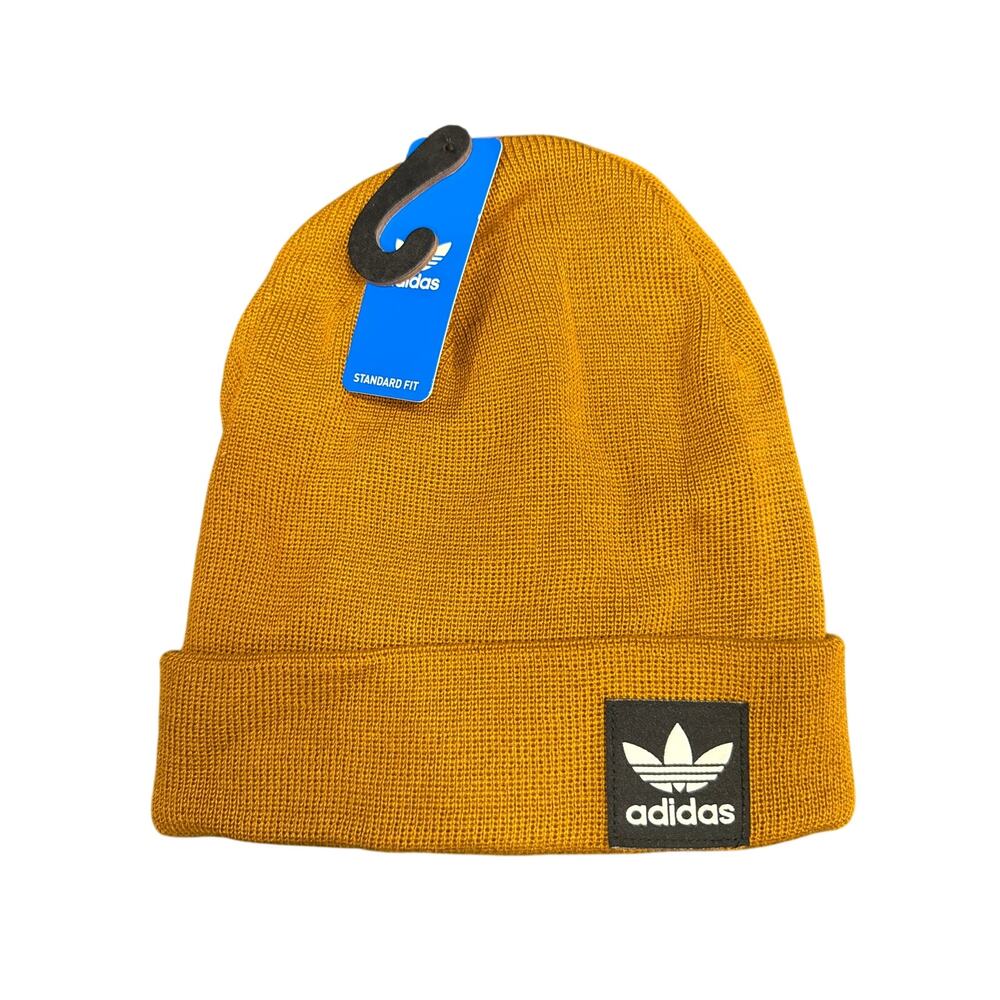 NEW adidas Originals Grove Beanie Hat Brown Gold Ochre Trefoil Winter Cap EY0760